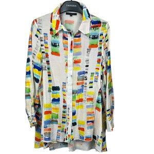 FunSport Painterly Multicolor Button-Front Shirt‎ L Art Print Blouse